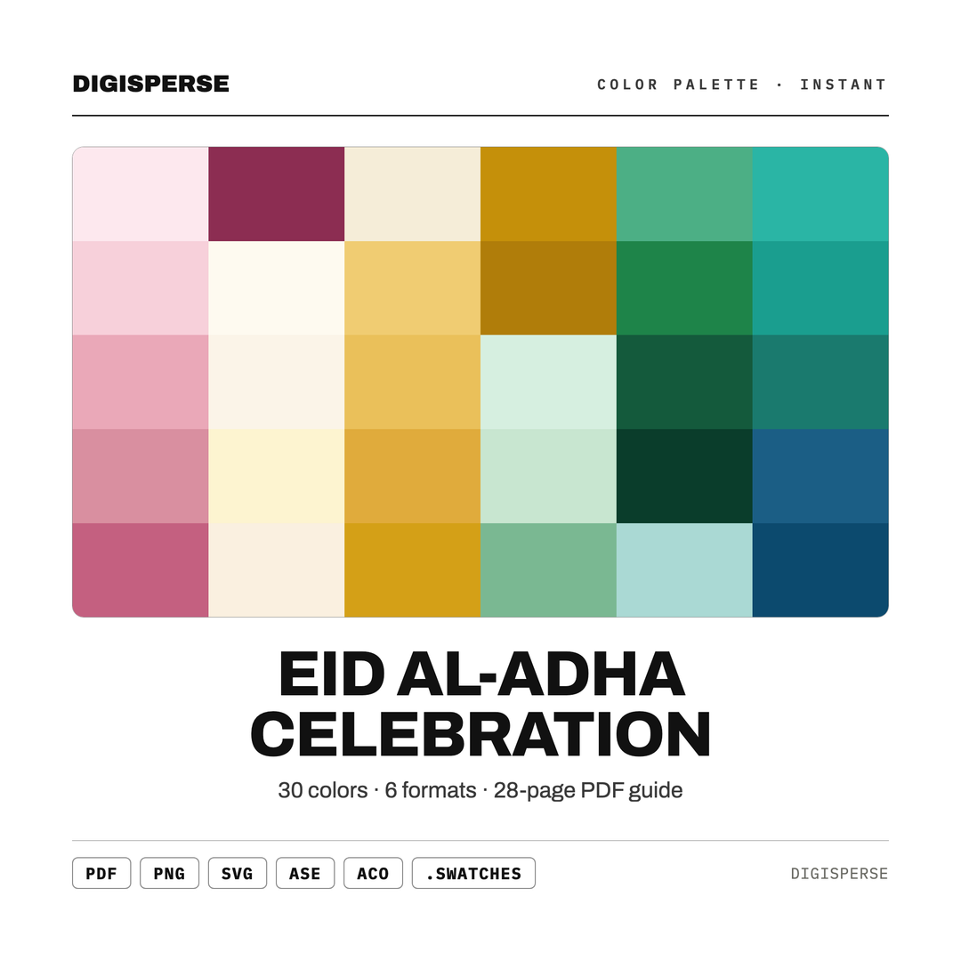 Elegant Green Gold Color Palette for Eid Celebration Art and Islamic Branding, 30 Festive Eid Hues, Procreate Swatches — every swatch at a glance (classic hero)