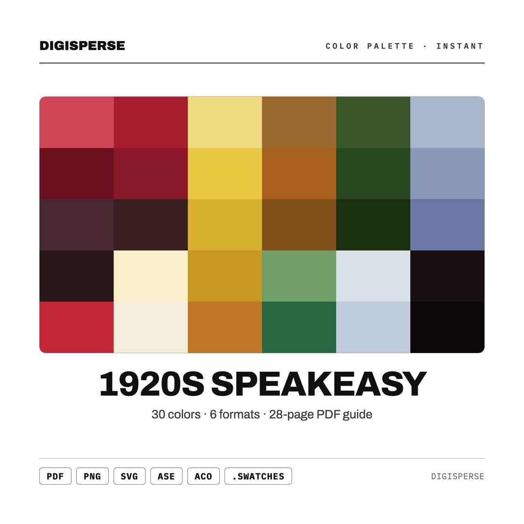1920s Speakeasy Color Palette — every swatch at a glance (classic hero)