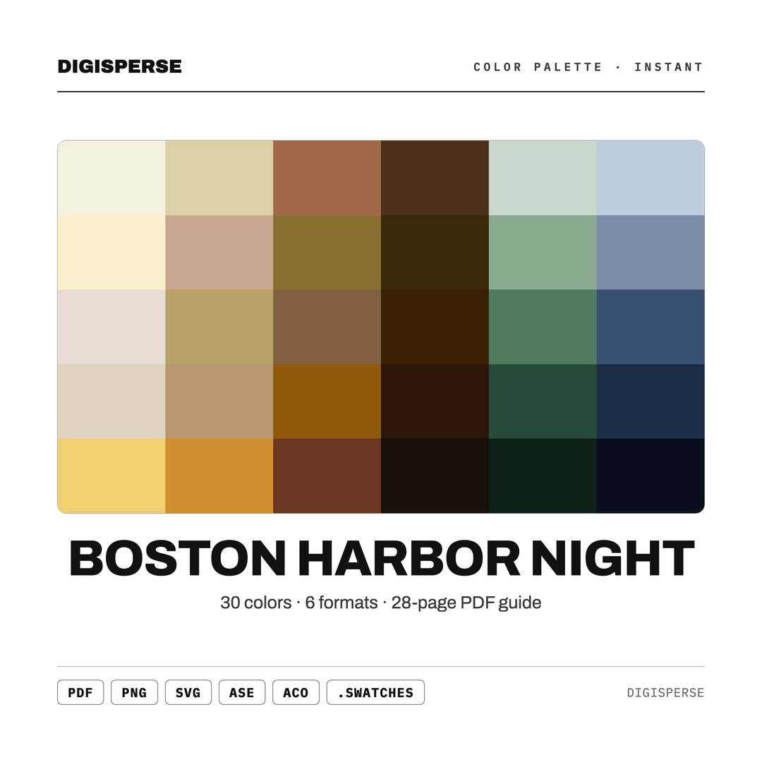 Boston Harbor Night Color Palette | 30 Moody Historical Colors (Digital Download) — every swatch at a glance (classic hero)