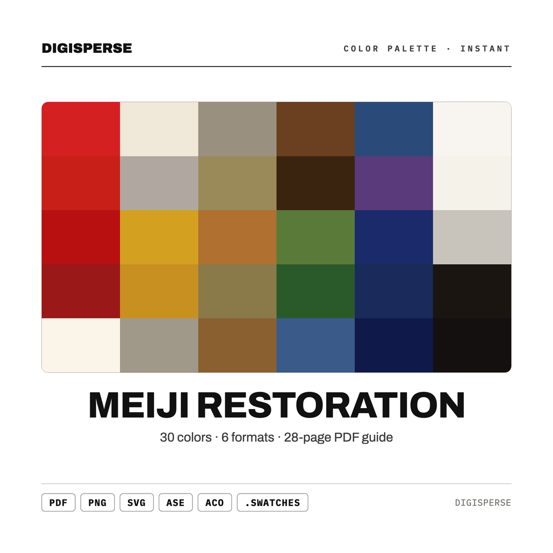 Meiji Restoration Color Palette | 30 Japanese Historical Colors (Digital Download) — every swatch at a glance (classic hero)