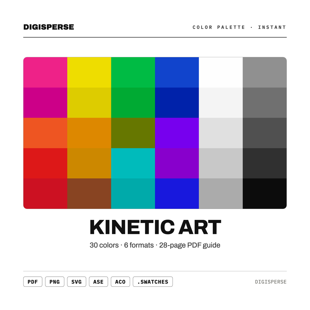Kinetic Art Color Palette | 30 Colors, HEX, RGB, CMYK (Digital Download) — every swatch at a glance (classic hero)