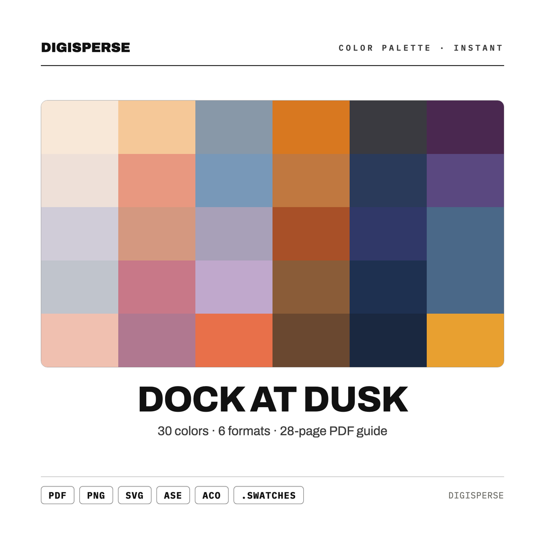 Dock at Dusk Color Palette | 30 Moody Twilight Hues (Digital Download) — every swatch at a glance (classic hero)