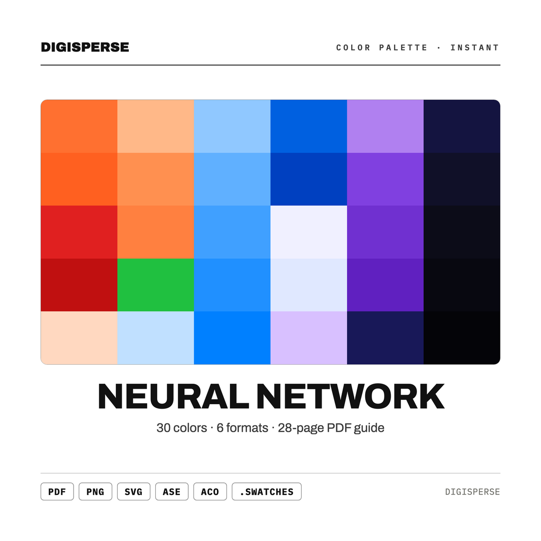 Neural Network Color Palette | 30 Colors, Hex, RGB, CMYK (Digital Download) — every swatch at a glance (classic hero)