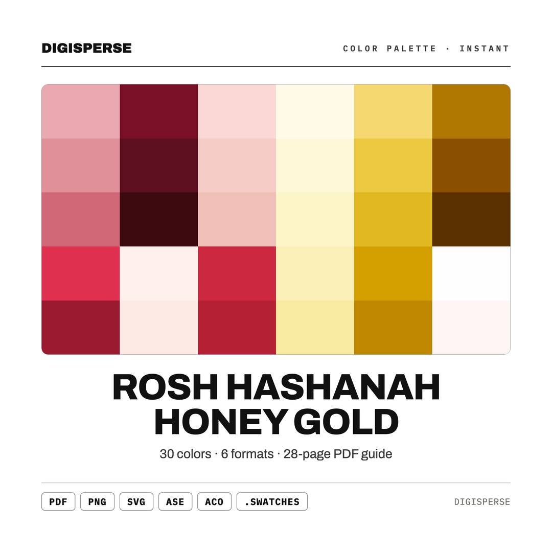 Warm Gold Color Palette for Rosh Hashanah Art and Jewish New Year Branding, 30 Honey Apple Hues, Procreate Swatches — every swatch at a glance (classic hero)