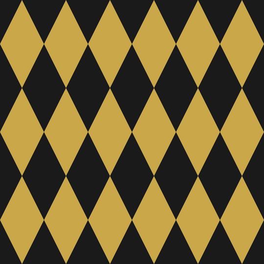 Seamless pattern tile — black gold harlequin diamonds