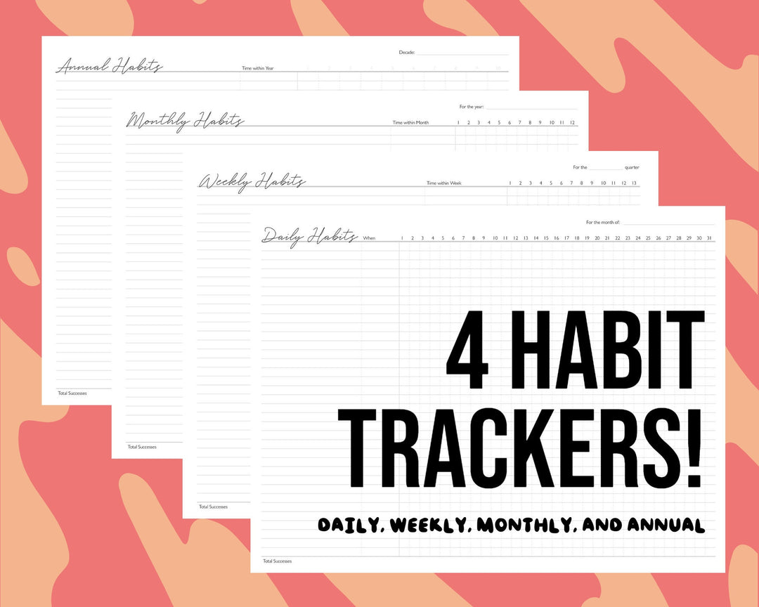Landscape Habit Tracker Bundle – Daily, Weekly, Monthly, Annual (PDF)