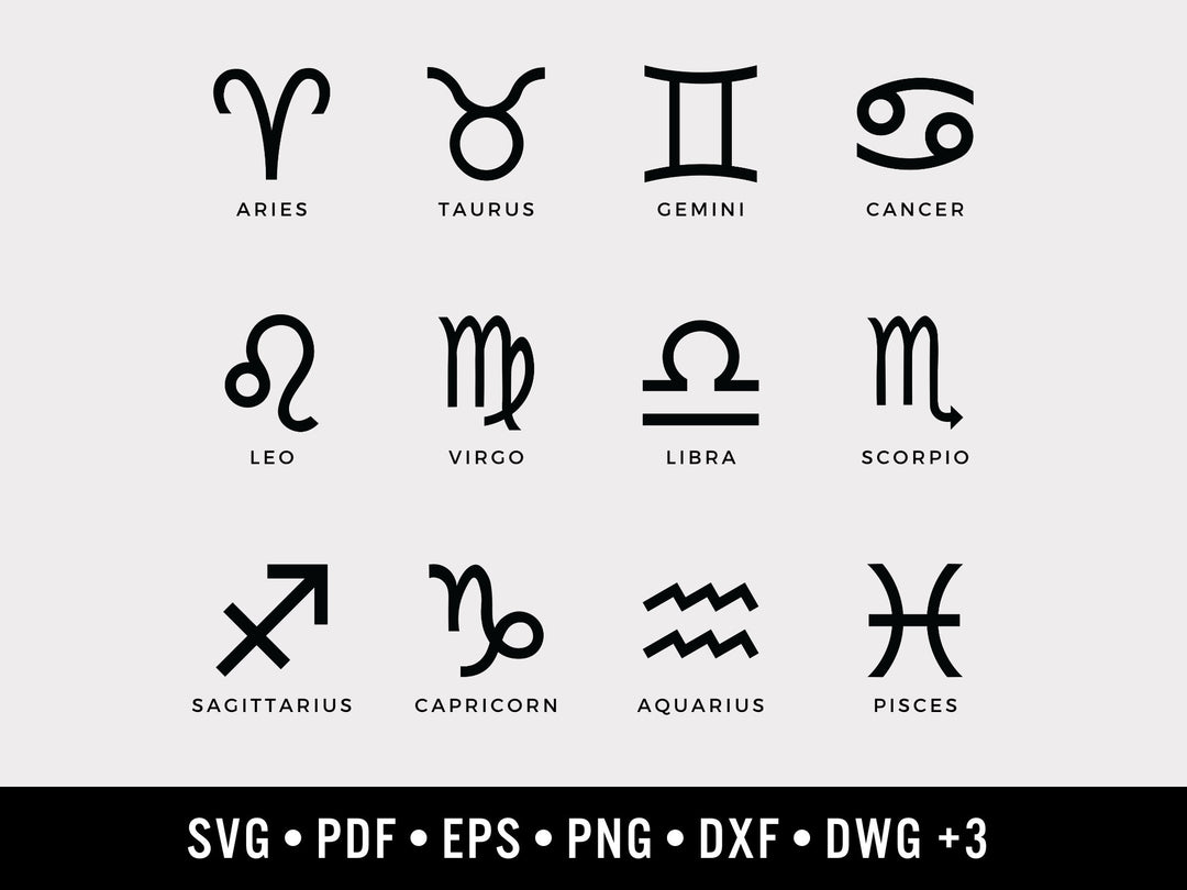Zodiac SVG Bundle | Astrology Clipart, 12 Signs (Digital Download)