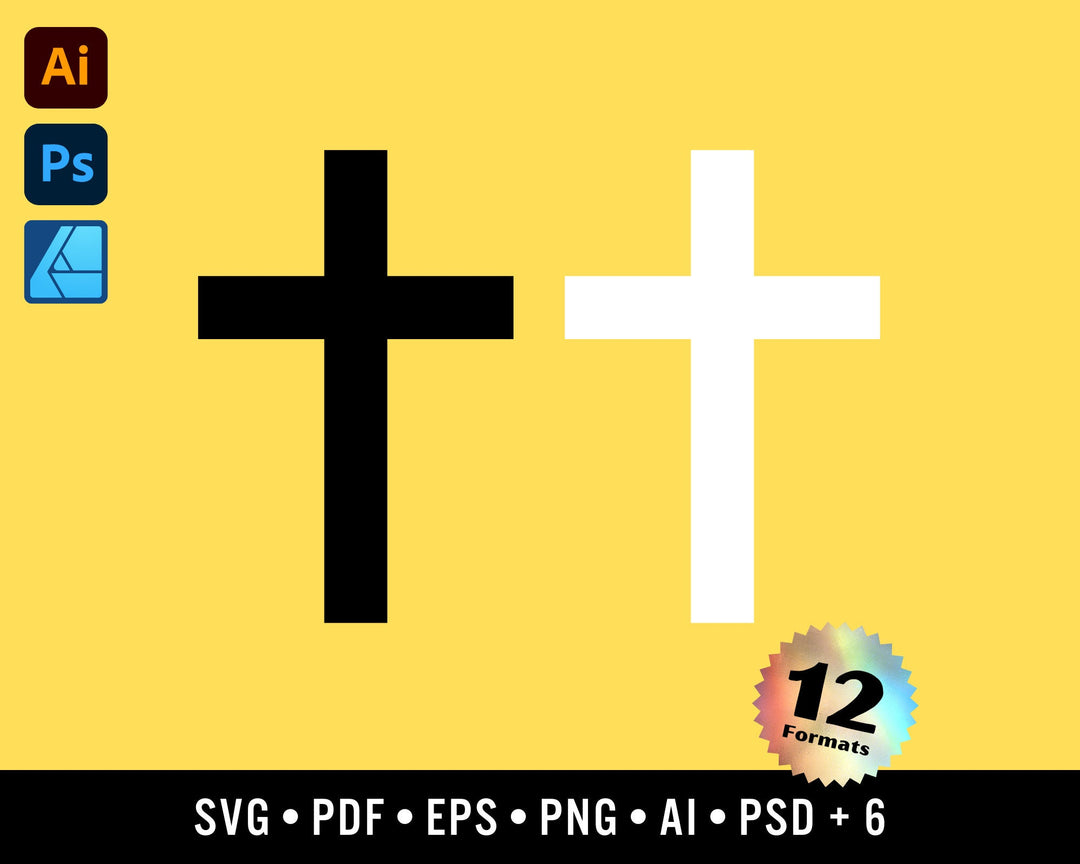 Christianity Latin Cross Vector Graphic | 12 Formats inc. SVG | Cut, Print, Design, Sublimate | Bold, High-Contrast, White, Black