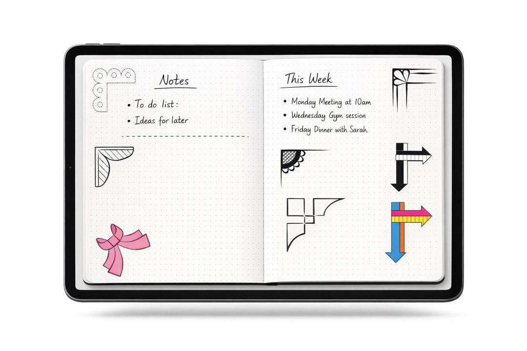 Hand Drawn Corner Doodles for GoodNotes Digital Planning, 16 Cute Precropped PNG Border Accents for Bullet Journal Spreads