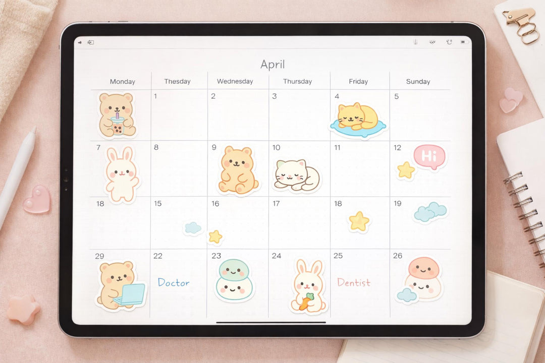 Mochi Creatures Digital Sticker Pack • Kawaii Animal GoodNotes Stickers • Cute Bear, Bunny & Cat Pastel Planner Stickers