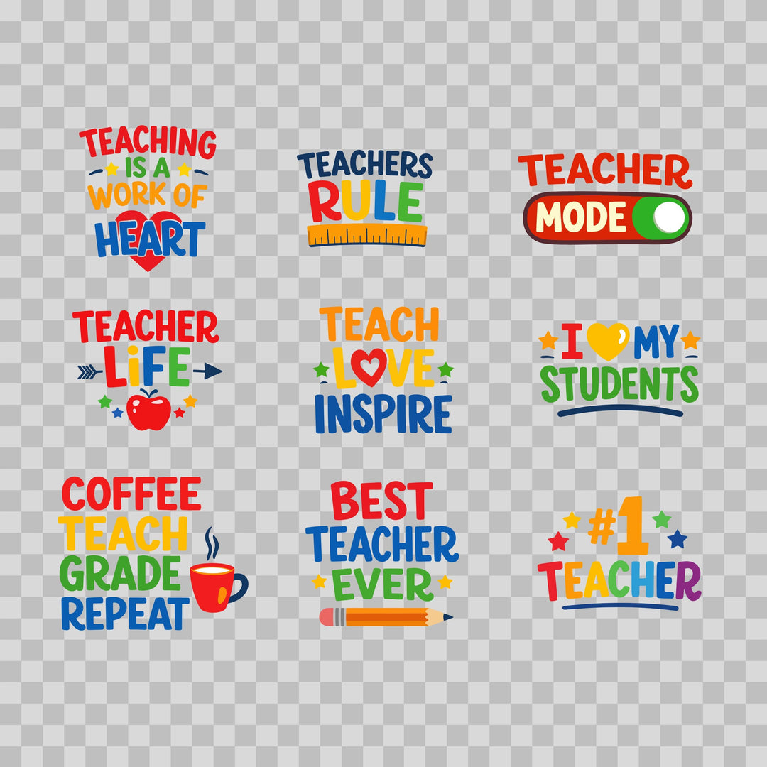 Teacher SVG Bundle | 9 Colorful Teacher Sayings 12 Formats | Cricut Silhouette Digital Download