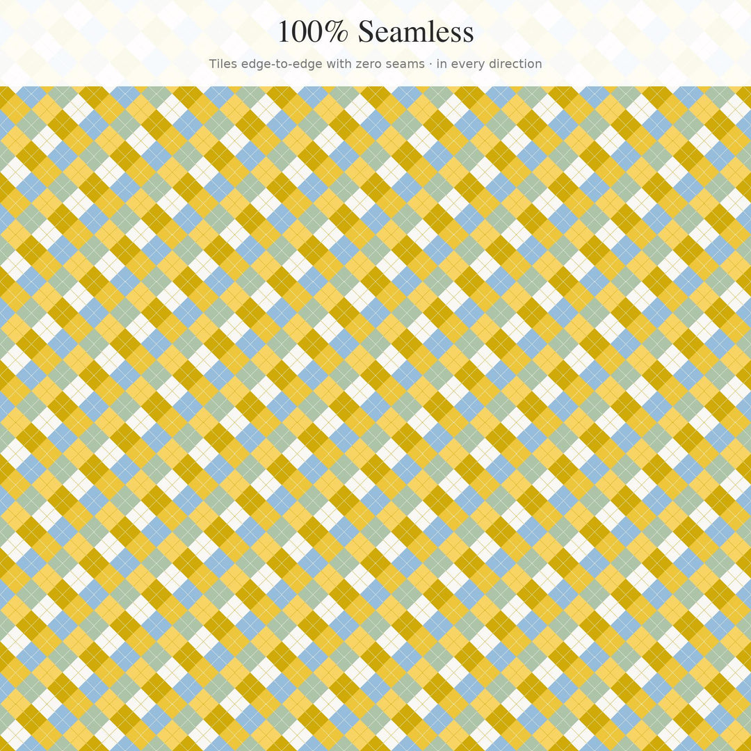 Afternoon Haze Argyle Digital Paper for Dreamy Craft Projects, Seamless Golden Diamond Check for Fabric and Scrapbooking