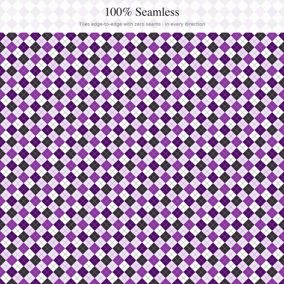 Amethyst Cave Argyle Digital Paper for Crystal Lover Crafts, Seamless Purple Geode Diamond Check for Fabric and Scrapbooking