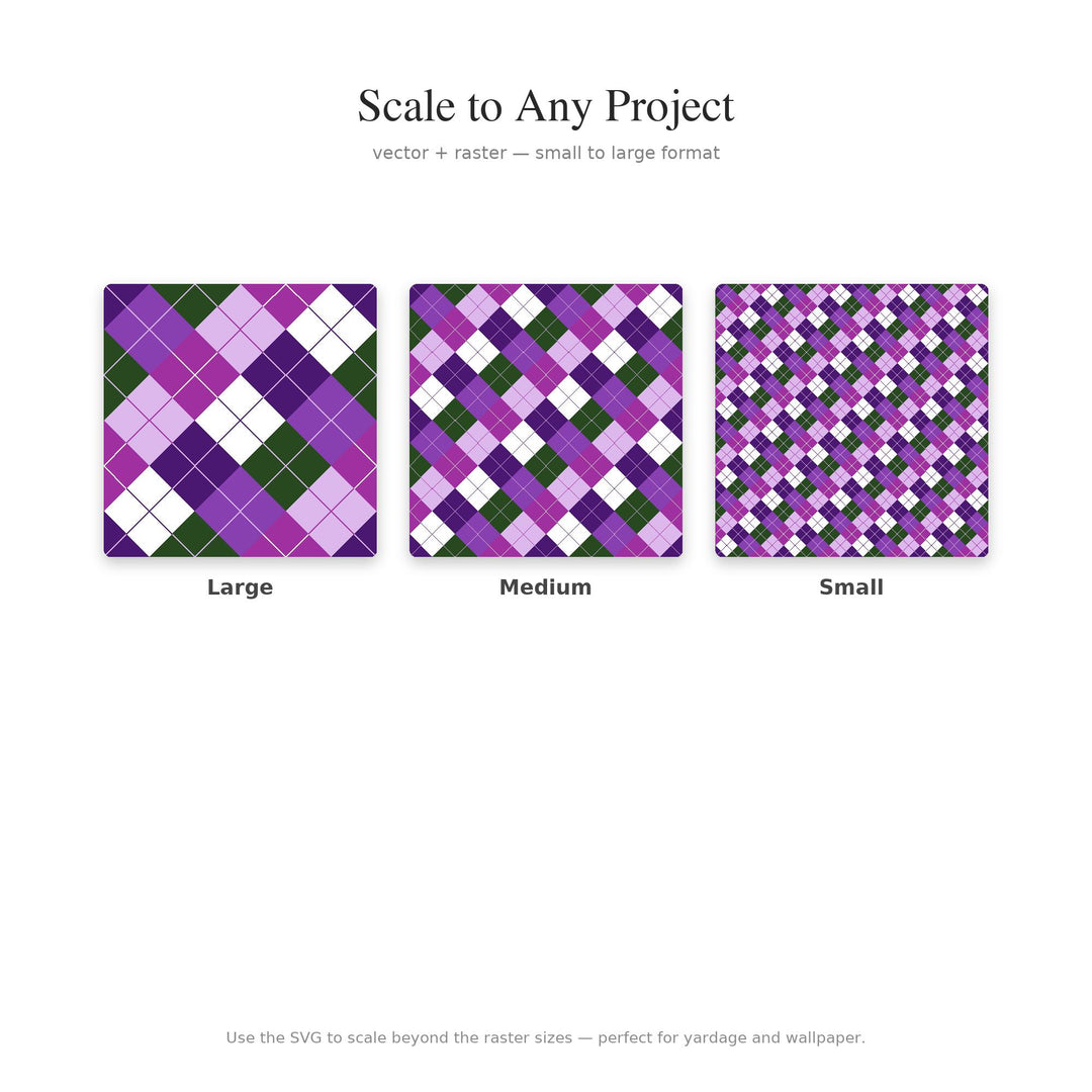 African Violet Argyle Digital Paper for Floral Craft Projects, Seamless Purple Diamond Lattice for Fabric and Scrapbooking