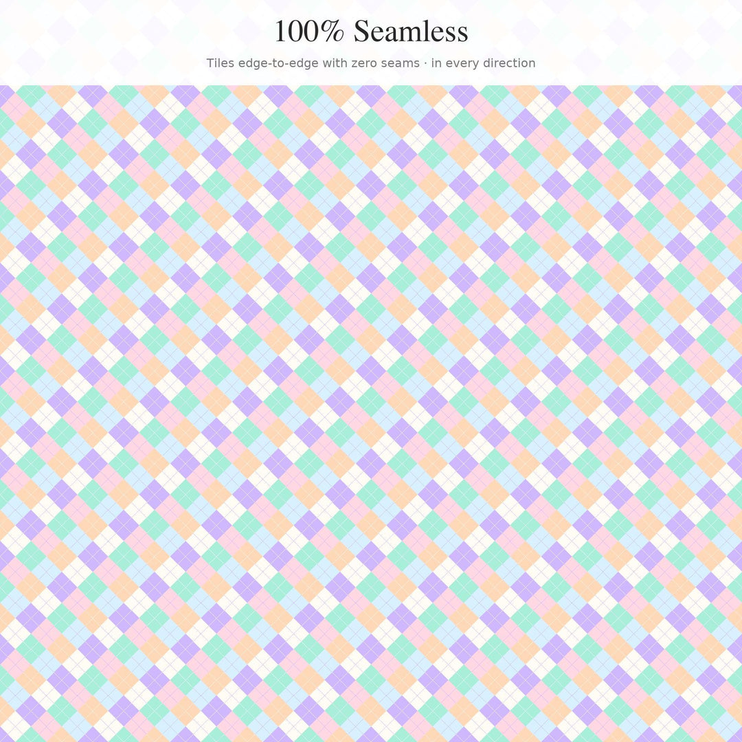 Anime Pastel Argyle Digital Paper for Kawaii Craft Projects, Seamless Bright Diamond Lattice for Fabric Printing and Scrapbooking