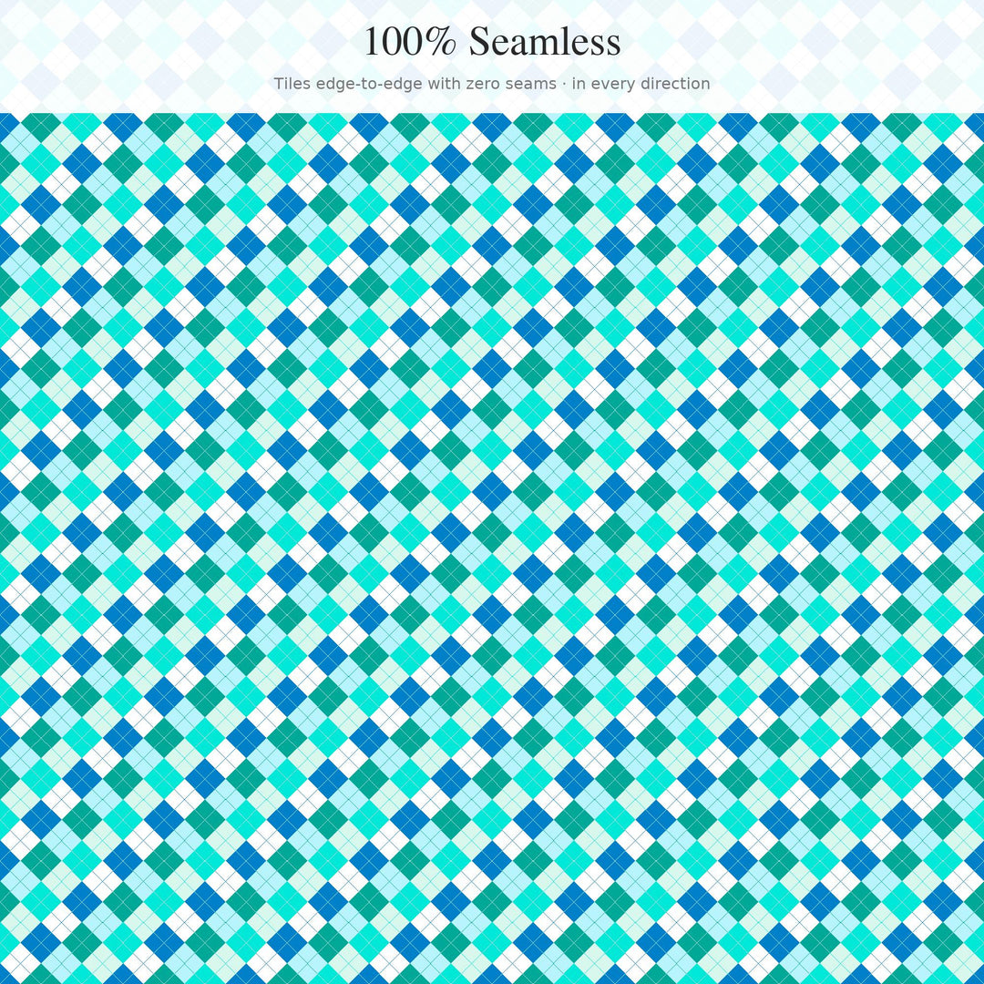 Apatite Argyle Digital Paper for Gemstone Craft Projects, Seamless Blue Diamond Check for Fabric Printing and Scrapbooking