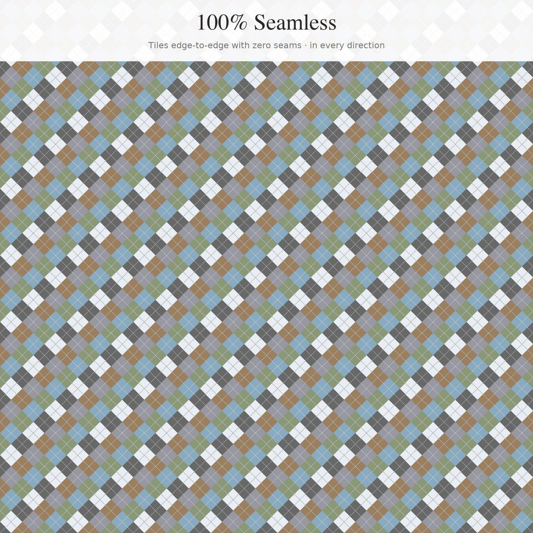 Arctic Tundra Argyle Digital Paper for Winter Craft Projects, Seamless Icy Diamond Check for Fabric Printing and Scrapbooking