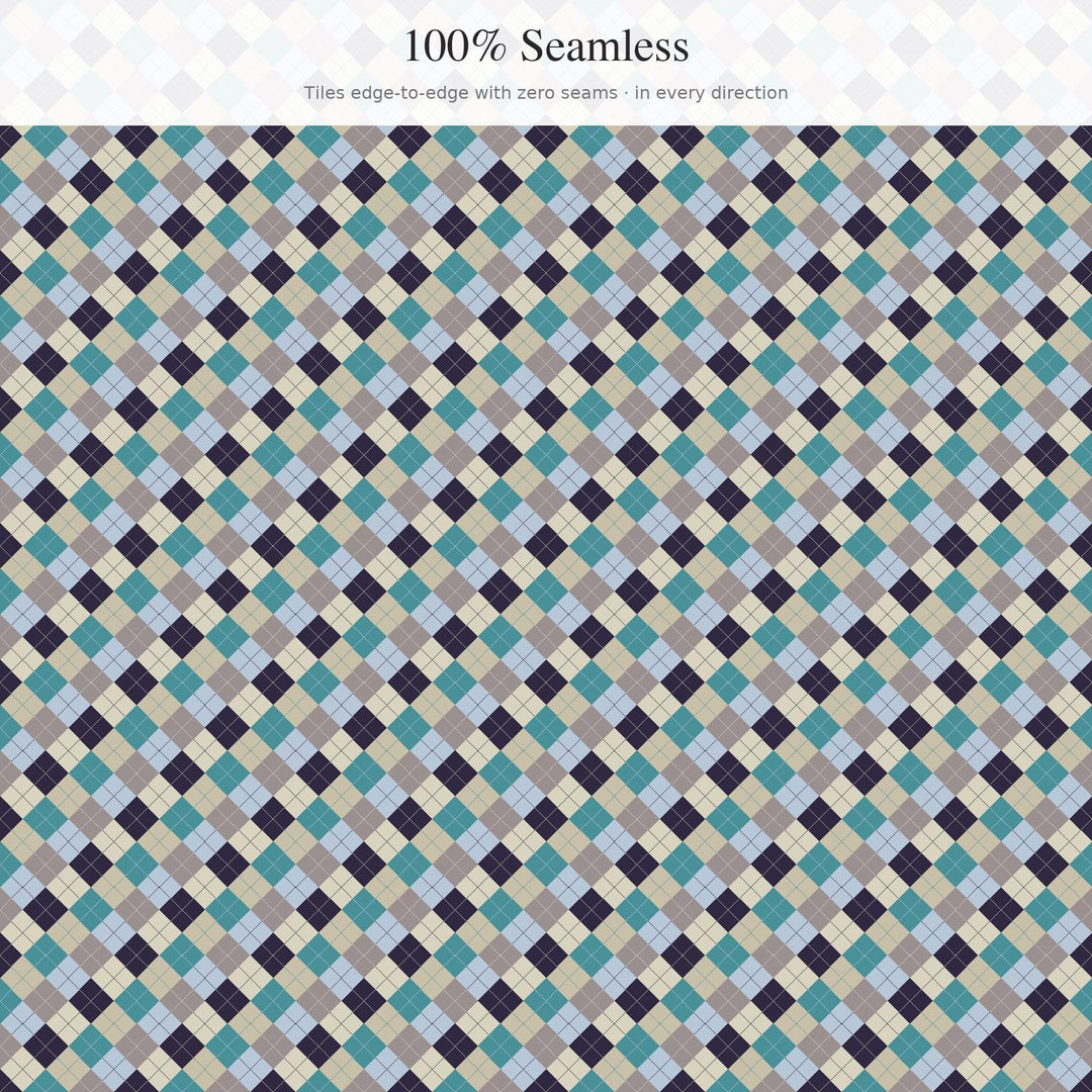 Arctic Wildflower Bloom Argyle Digital Paper for Nordic Craft Projects, Seamless Floral Diamond Lattice for Fabric Printing and Scrapbooking