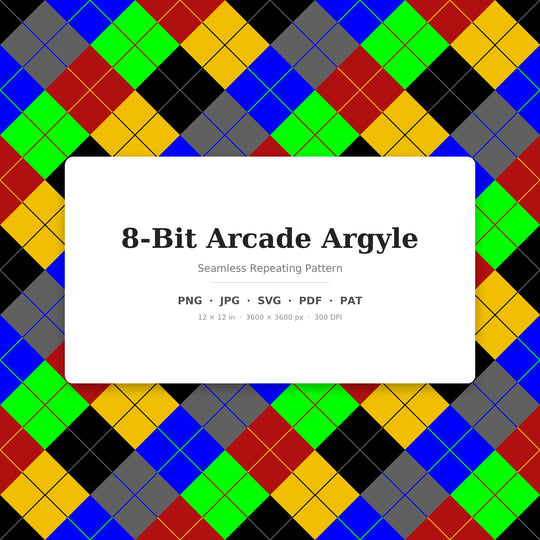 8-Bit Arcade Argyle seamless pattern set — main preview