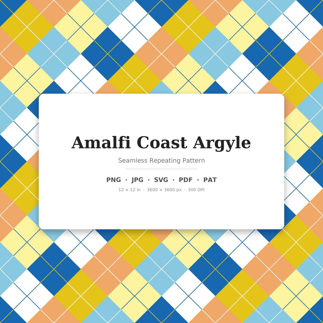 Amalfi Coast Argyle Digital Paper for Mediterranean Summer Crafts, Seamless Italian Riviera Diamond Check for Fabric and Decor