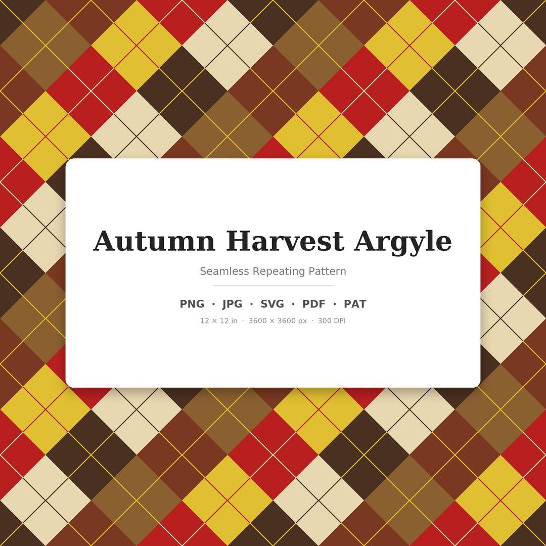 Autumn Harvest Argyle Seamless Pattern | Digital Paper, Fabric Design (Digital Download)