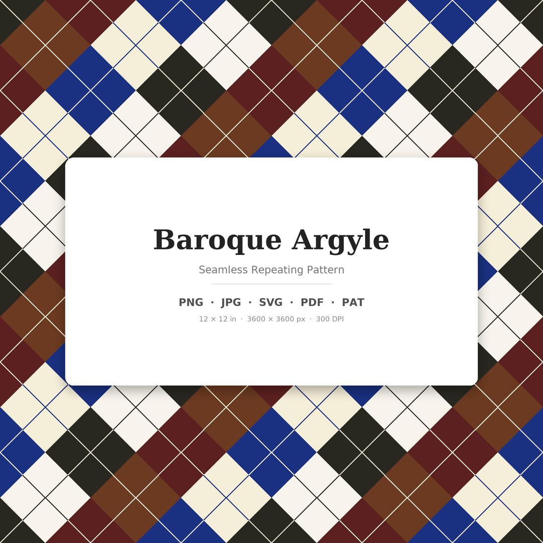 Baroque Argyle Seamless Pattern | Multi-Color Baroque Argyle | .png .jpg .svg .pdf .pat | Digital Paper | Fabric & Surface Design