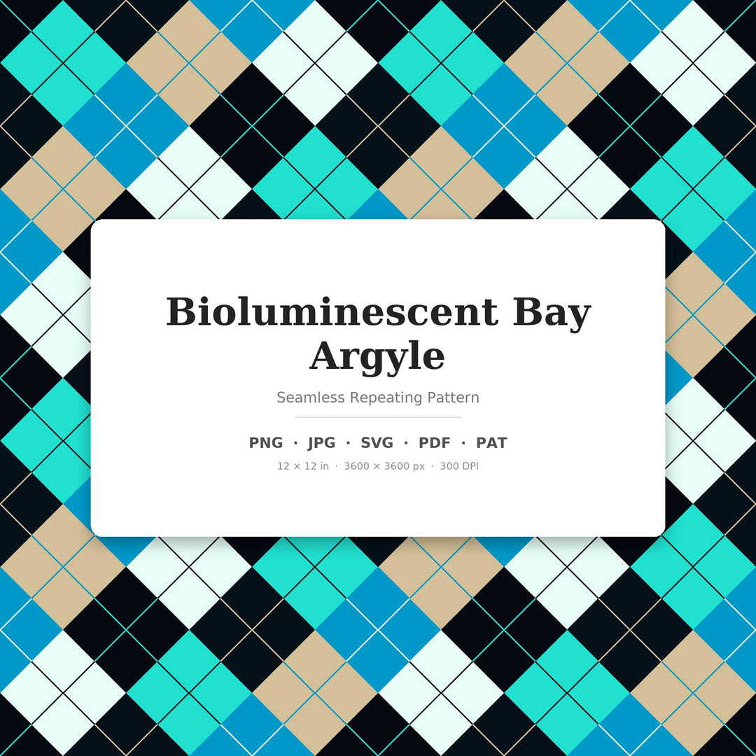 Bioluminescent Bay Argyle Digital Paper for Ocean Craft Projects, Seamless Glowing Diamond Grid for Fabric and Scrapbooking