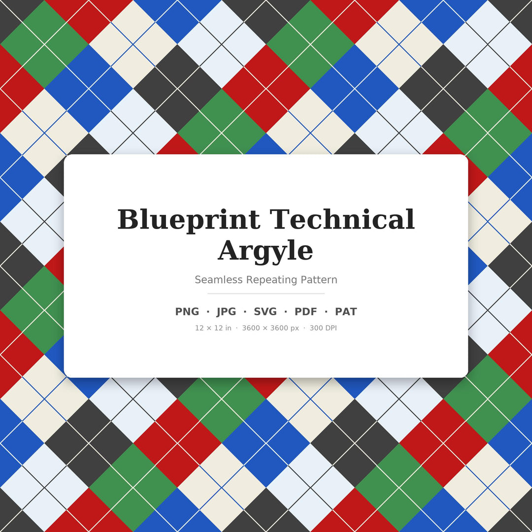 Blueprint Technical Argyle Digital Paper for Architect Craft Projects, Seamless Drafting Diamond Lattice for Fabric and Scrapbooking