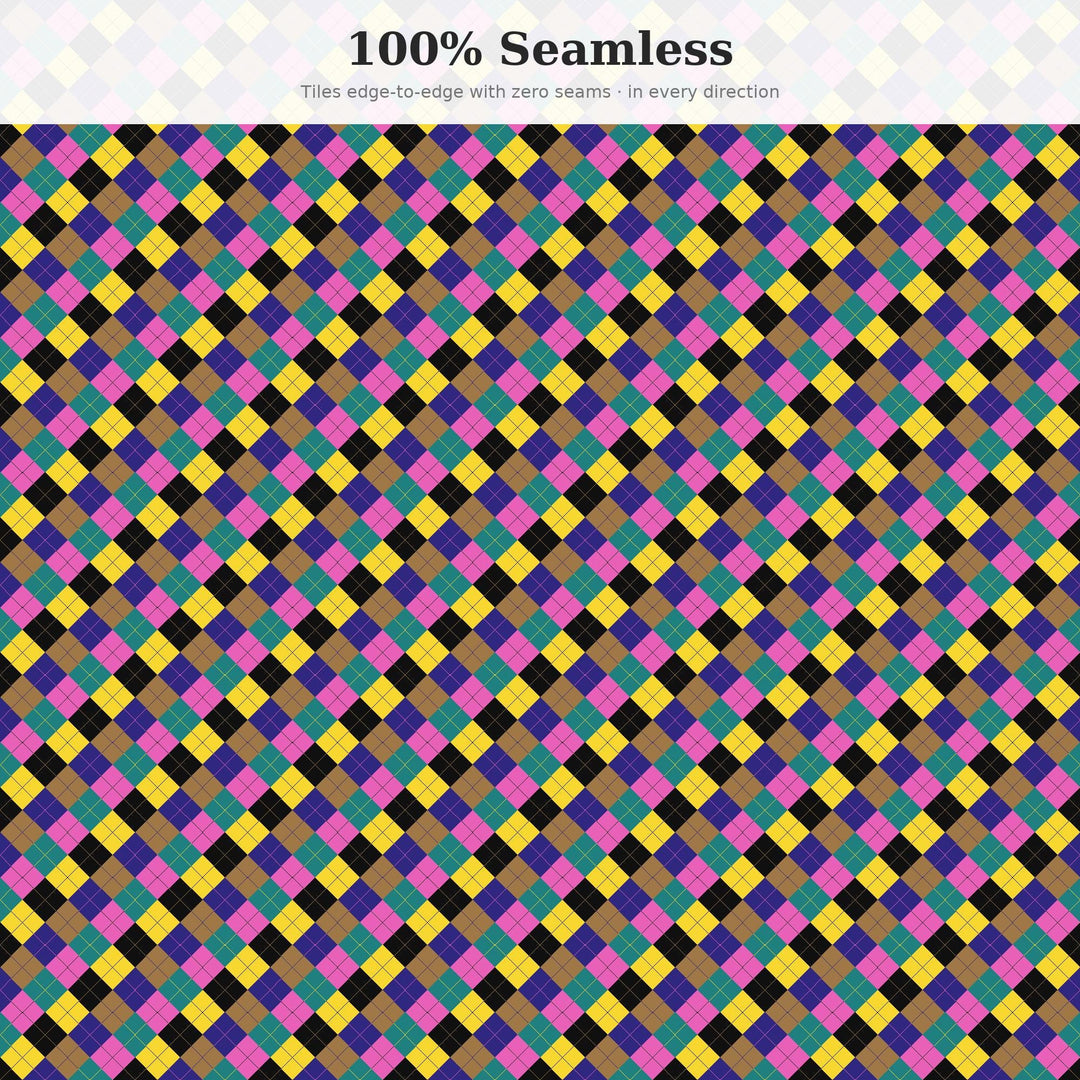 Rainbow Bookshelf Argyle Digital Paper for Bookish Craft Projects, Seamless Colorful Diamond Check for Fabric and Scrapbooking