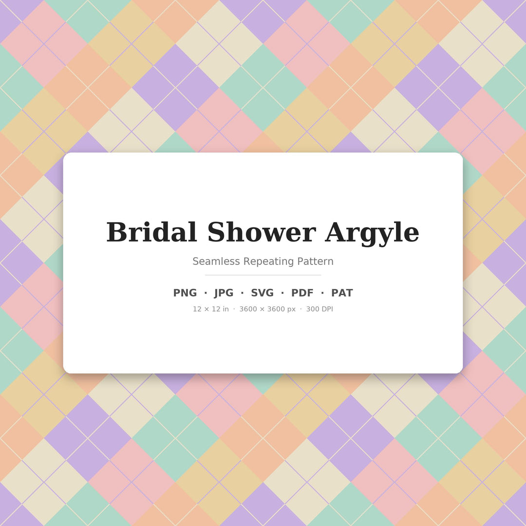 Bridal Shower Argyle Seamless Pattern | Multi-Color Fabric Design (Digital Download)