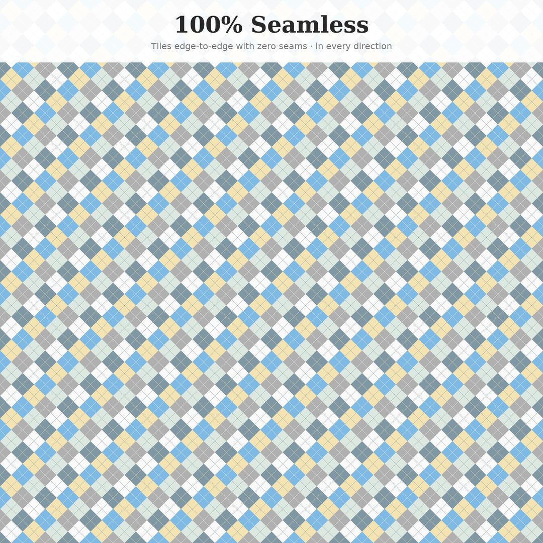 Broken Clouds Argyle Seamless Pattern | Multi-Color Fabric Design (Digital Download)
