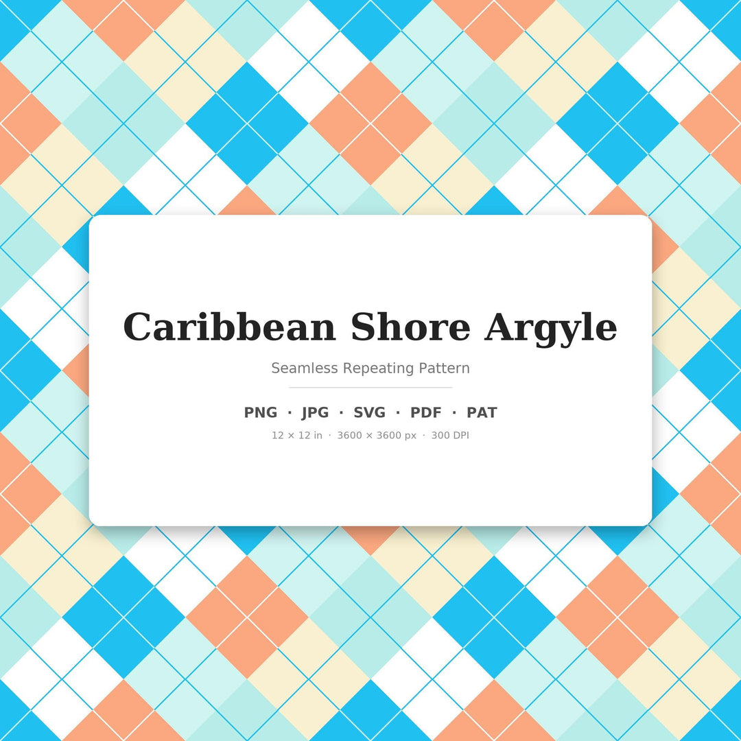 Caribbean Shore Argyle Seamless Pattern | Multi-Color Fabric Design (Digital Download)