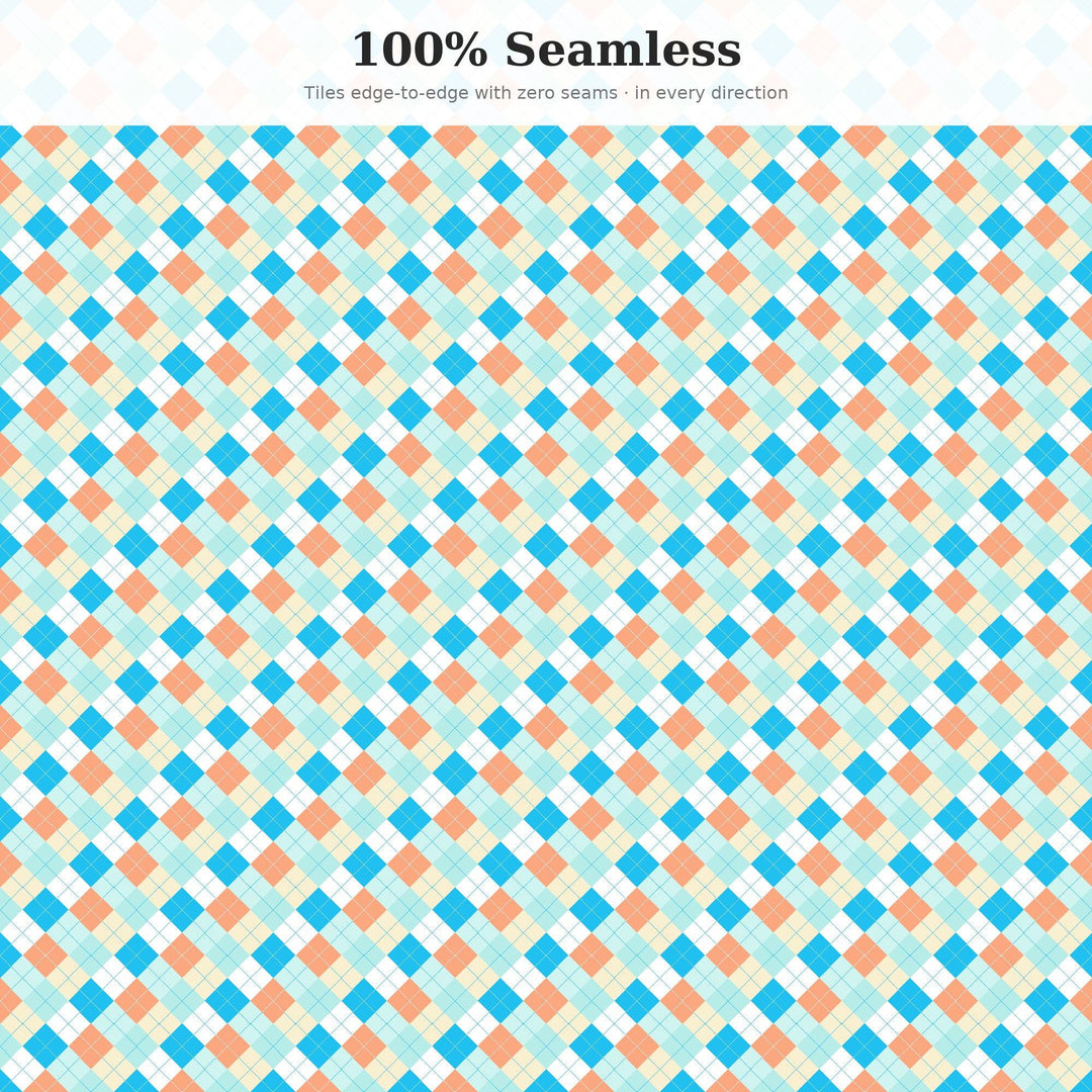 Caribbean Shore Argyle Seamless Pattern | Multi-Color Fabric Design (Digital Download)