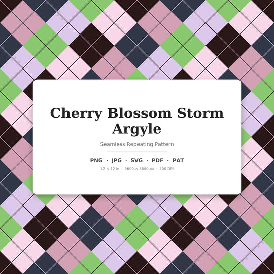 Cherry Blossom Storm Argyle seamless pattern set — main preview