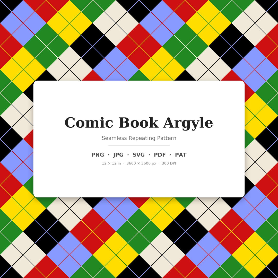 Comic Argyle Seamless Pattern | Multi-Color Comic Book Argyle | .png .jpg .svg .pdf .pat | Digital Paper | Fabric & Surface Design