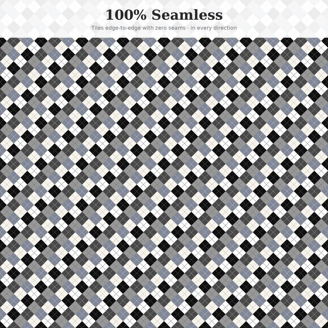 Copenhagen Grey Argyle Seamless Pattern | Fabric, Surface Design (Digital Download)