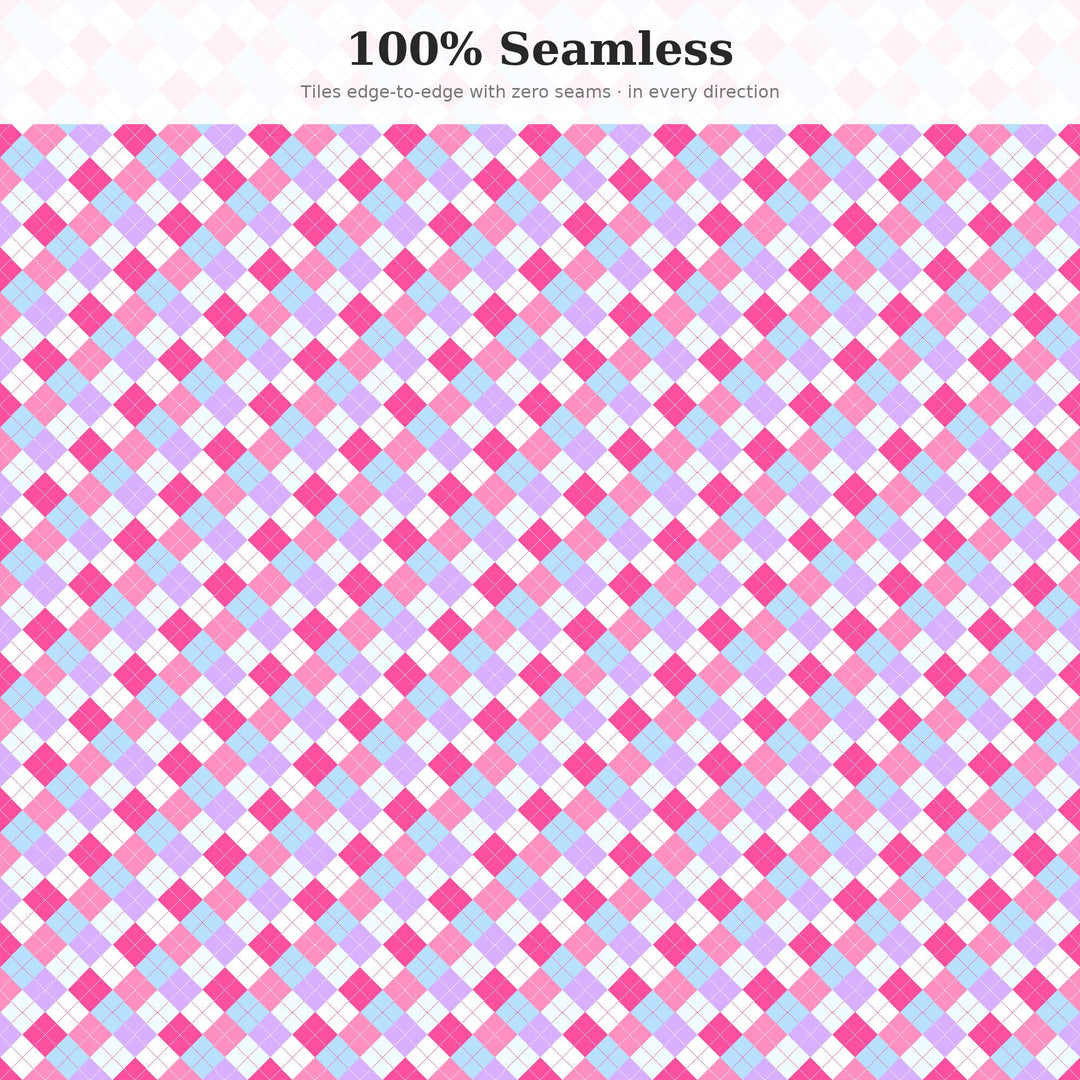 Cotton Candy Argyle Seamless Pattern | Fabric, Surface Design (Digital Download)