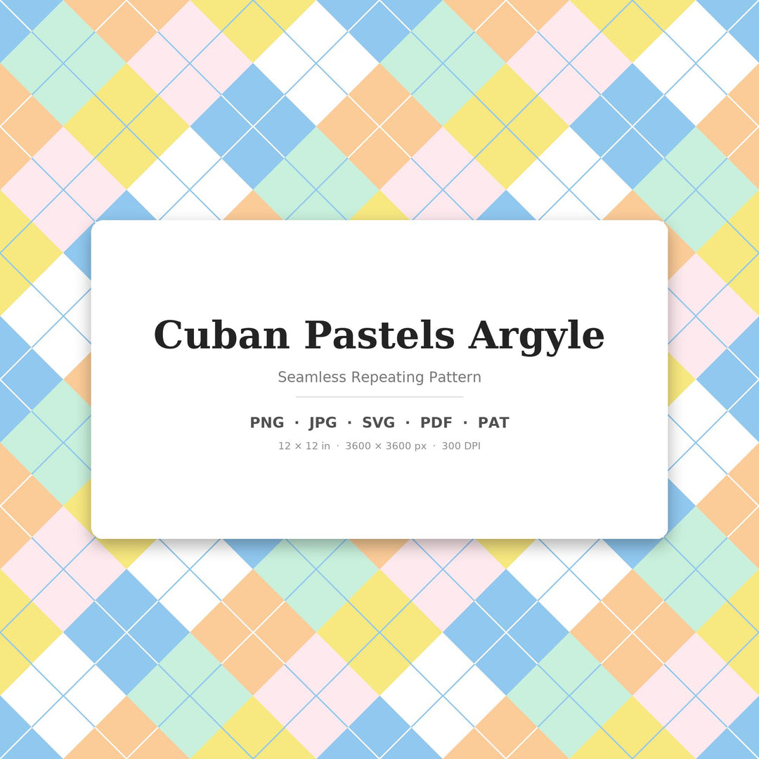 Cuban Argyle Seamless Pattern | Multi-Color Cuban Pastels Argyle | .png .jpg .svg .pdf .pat | Digital Paper | Fabric & Surface Design