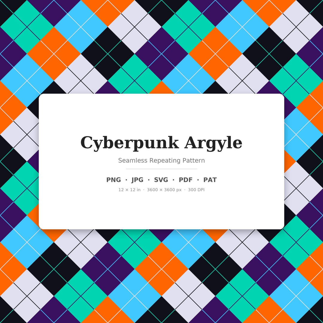 Cyberpunk Argyle Seamless Pattern | Multi-Color Digital Paper (png, jpg, svg, pdf, pat)