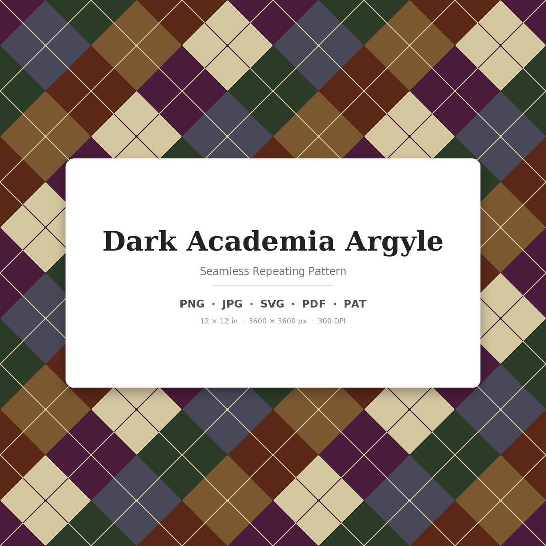 Dark Argyle Seamless Pattern | Multi-Color Dark Academia Argyle | .png .jpg .svg .pdf .pat | Digital Paper | Fabric & Surface Design