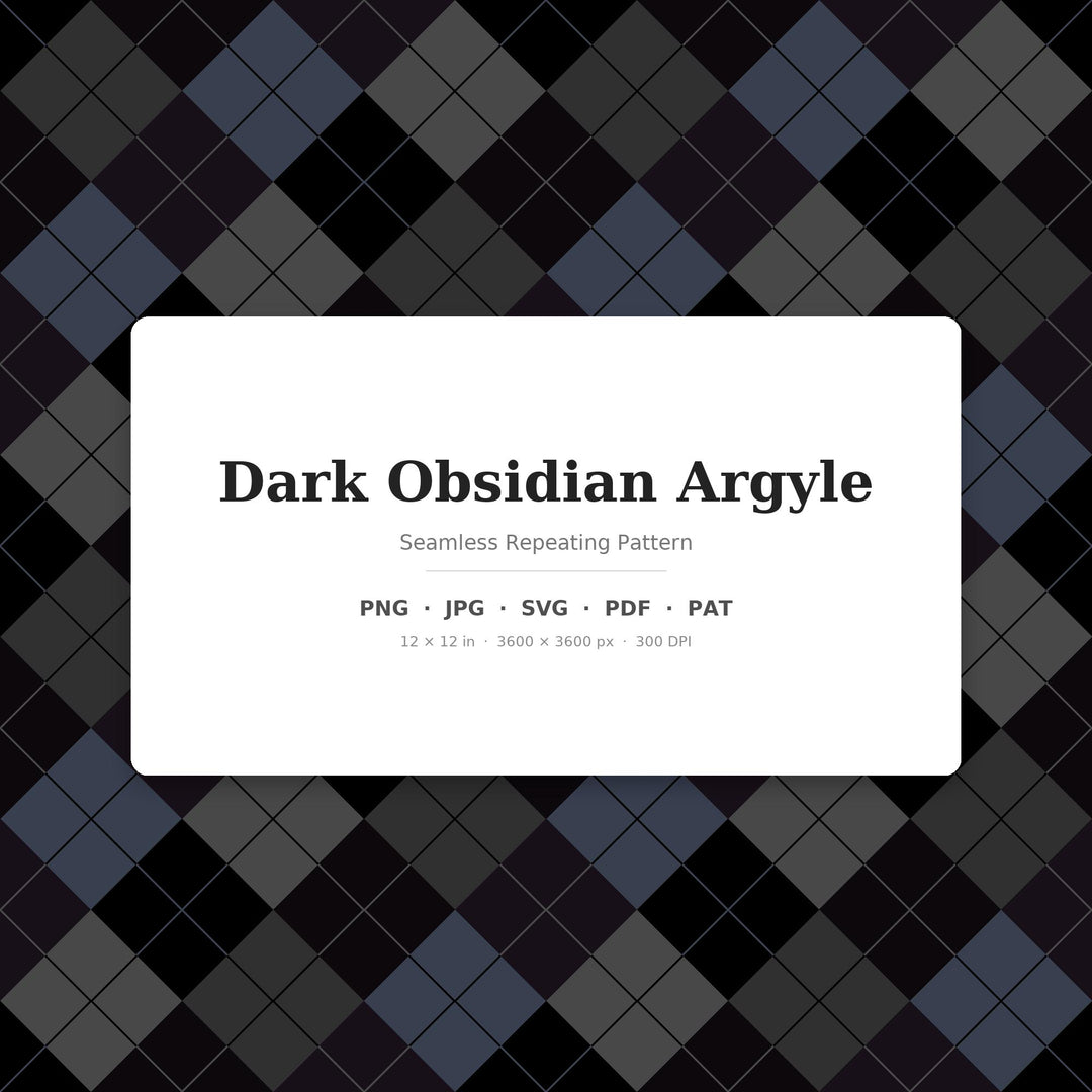 Dark Obsidian Argyle Seamless Pattern | Multi-Color Digital Paper (Digital Download)