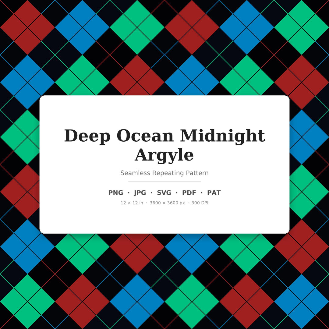 Deep Argyle Seamless Pattern | Multi-Color Deep Ocean Midnight Argyle | .png .jpg .svg .pdf .pat | Digital Paper | Fabric & Surface Design