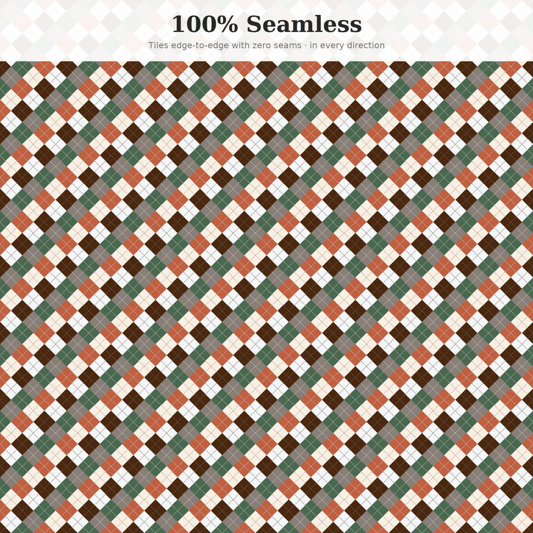 Digital Nomad Cafe Argyle Seamless Pattern | Multi-Color Repeating Fabric Design (Digital Download)
