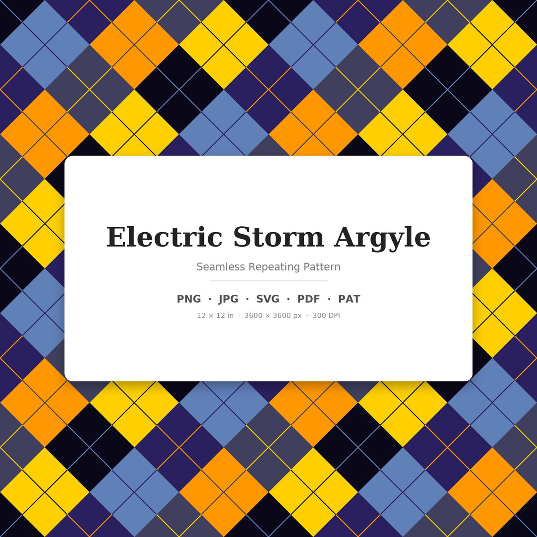 Electric Argyle Seamless Pattern | Multi-Color Electric Storm Argyle | .png .jpg .svg .pdf .pat | Digital Paper | Fabric & Surface Design
