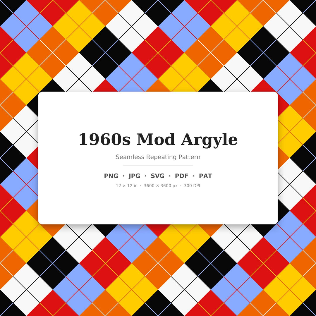 1960s Mod Argyle Digital Paper for Retro Craft Projects, Seamless Groovy Diamond Check for Fabric and Scrapbooking