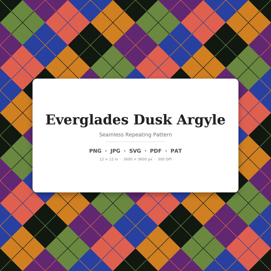Everglades Argyle Seamless Pattern | Multi-Color Everglades Dusk Argyle | .png .jpg .svg .pdf .pat | Digital Paper | Fabric & Surface Design