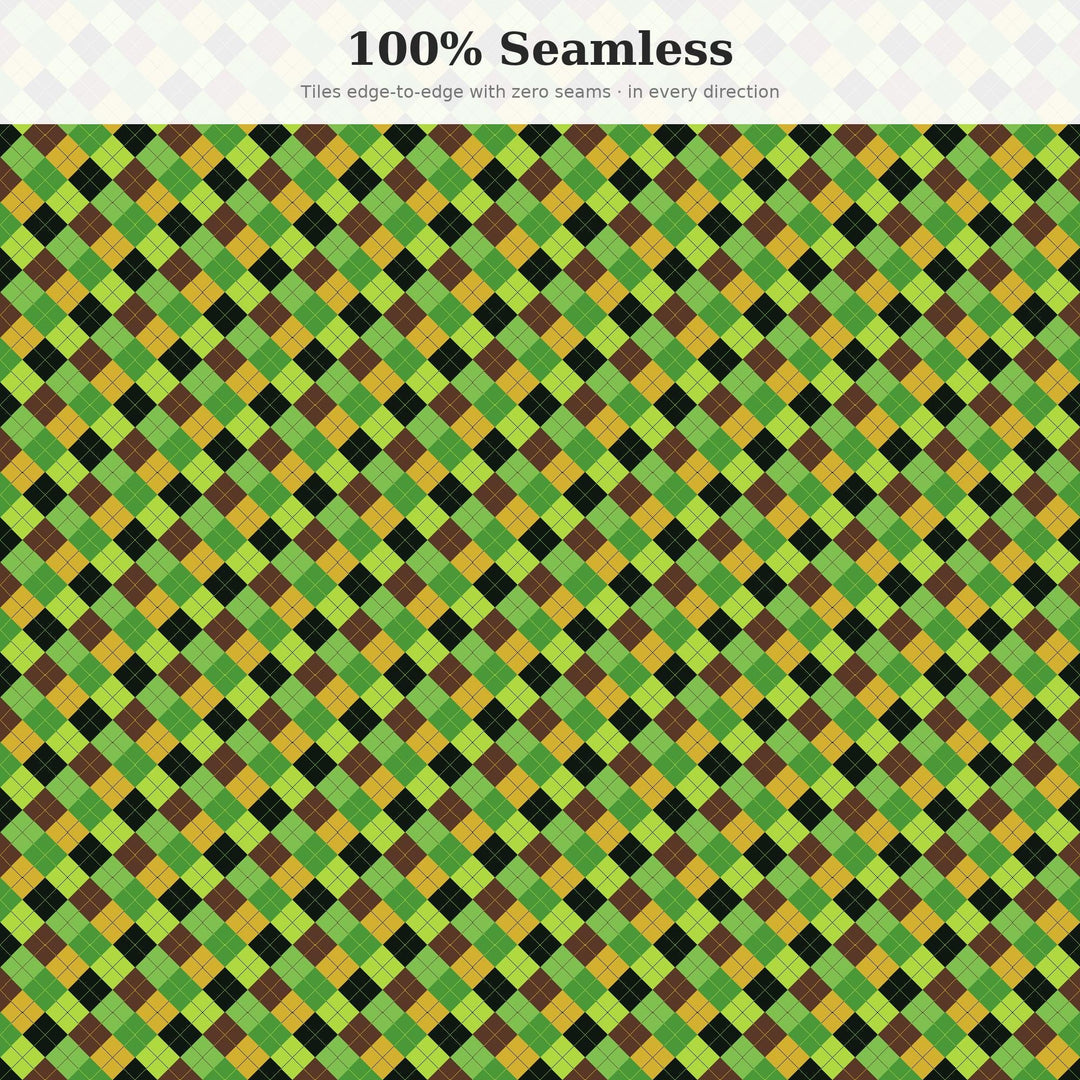 Fern Gully Argyle Seamless Pattern | Multi-Color Fabric Design (Digital Download)