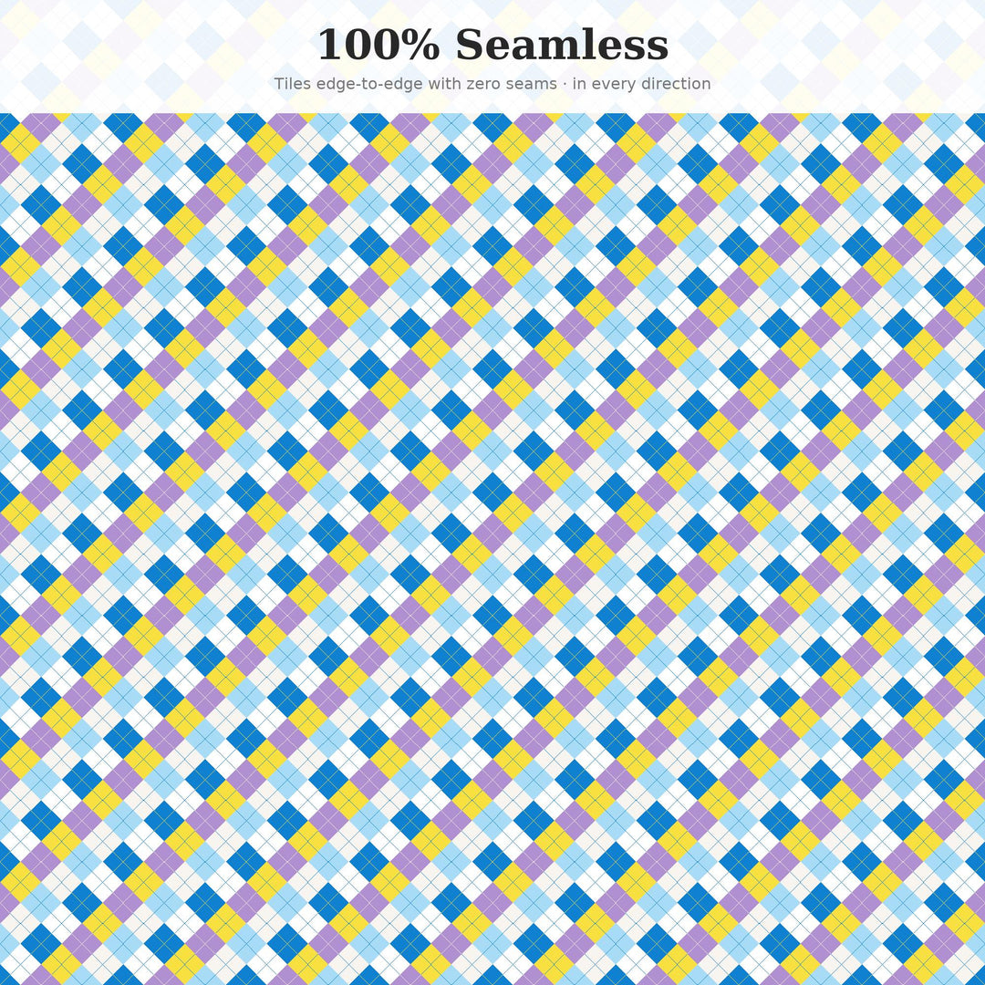 French Riviera Argyle Seamless Pattern | Multi-Color Digital Paper (Digital Download)