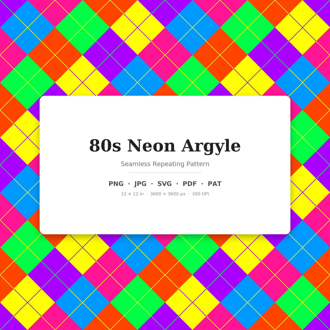 80s Neon Argyle Digital Paper for Retro Party Crafts, Seamless Bright Diamond Check for Sublimation Shirts and Scrapbooking