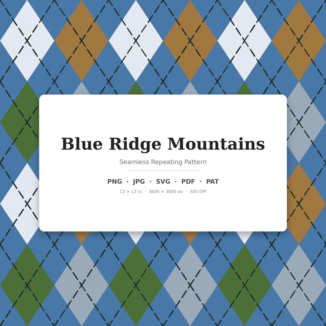 Blue Ridge Mountains Argyle Seamless Pattern | Digital Fabric Design (Digital Download)